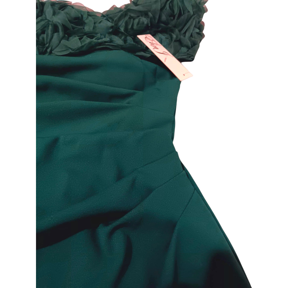 NEW ELIZA J Formal Gown 12 Green Ruched Waist Rosette Off Shoulder Evening Dress - Picture 3 of 12
